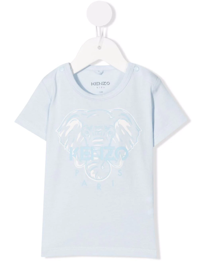 Kenzo Babies' Signature Elephant-print T-shirt In Blue