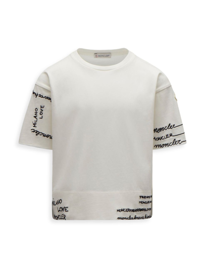 Moncler Kids' Girl's T-shirt With Scattered Script Writing In White