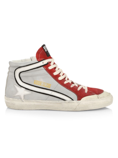 Golden Goose Gray & Red Slide High-top Sneakers In Grey Red Silver
