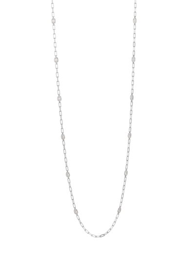 Adriana Orsini Elevate Rhodium-plated Oval Cubic Zirconia Paperclip Chain Long Necklace In Silver