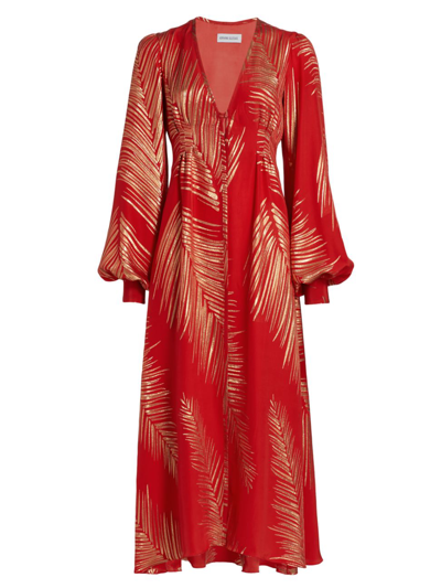 Adriana Iglesias Mina Silk Palm-printed Dress In Red Gold