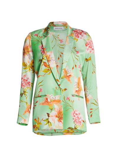 Adriana Iglesias Floral Silk Boyfriend Blazer Jacket In Aquamarine Garden