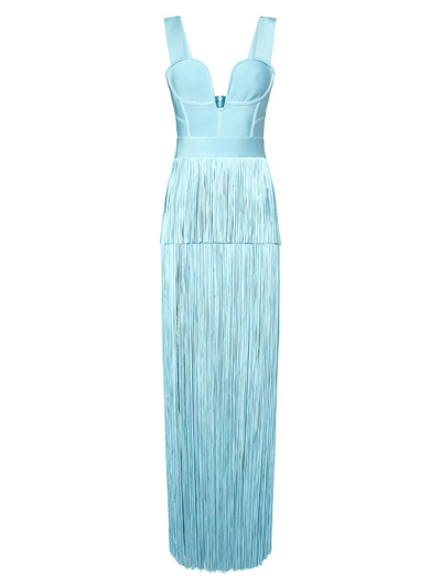 Herve Leger Couture Cut Neckline Fringe Gown In Aqua ModeSens