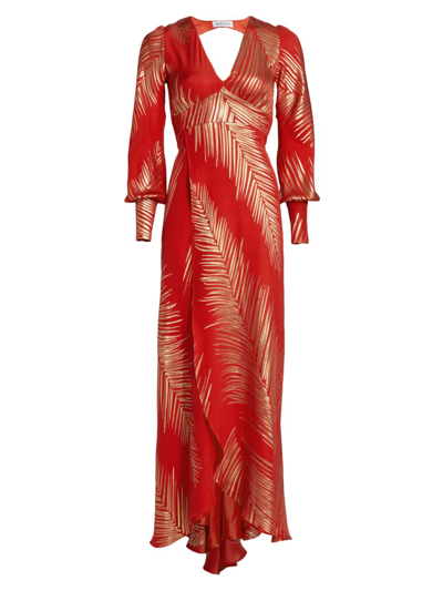 Adriana Iglesias Bellagio Palm Silk Tulip-hem Gown In Red