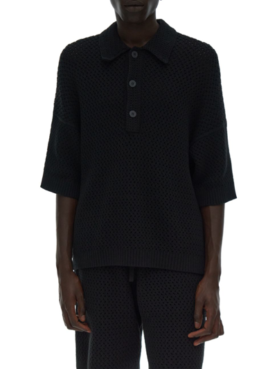 Helmut Lang Pointelle Oversized Fit Polo Shirt In Black