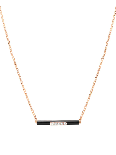 Djula Women's Marbella 14k Rose Gold, Black Enamel, & Diamond Bar Pendant Necklace In Or Rose
