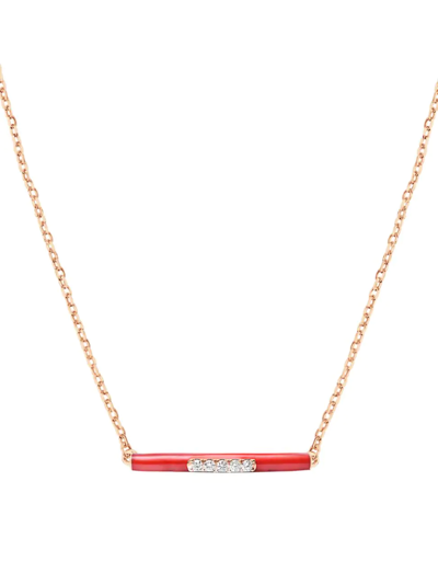 Djula Women's Marbella 14k Rose Gold, Red Enamel, & Diamond Bar Pendant Necklace In Or Rose
