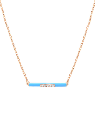 Djula Women's Marbella 14k Rose Gold, Light Blue Enamel, & Diamond Bar Pendant Necklace In Pink Gold
