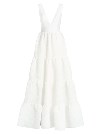 Theia Regina Tiered Cut-out A-line Gown In White