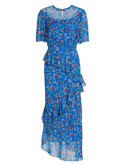 Saloni Vida-b Ruffled Floral-print Silk-chiffon Maxi Dress In Multi