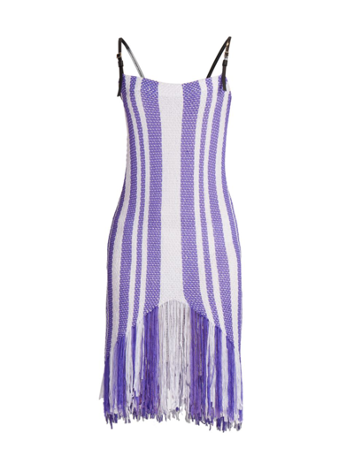 Jw Anderson 2-tone Fringed Knit Midi Dress In Purple White