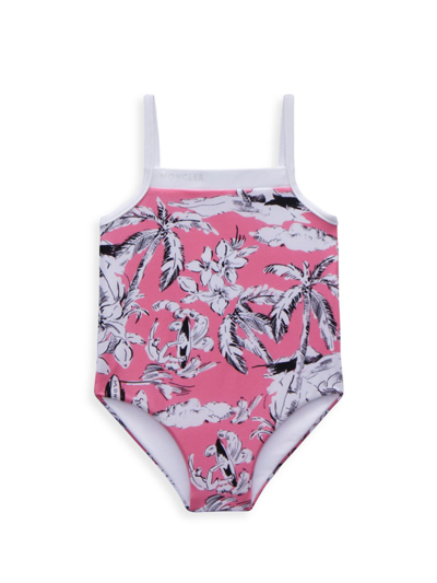 Moncler Kids' Baby's & Little Girl's One-piece Palm Tree Swimsuit In Pink
