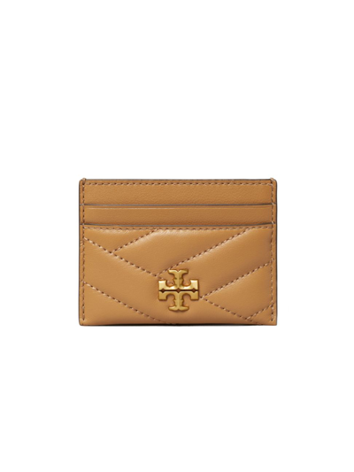 Tory Burch Kira Chevron Leather Card Case In Dusty Almond