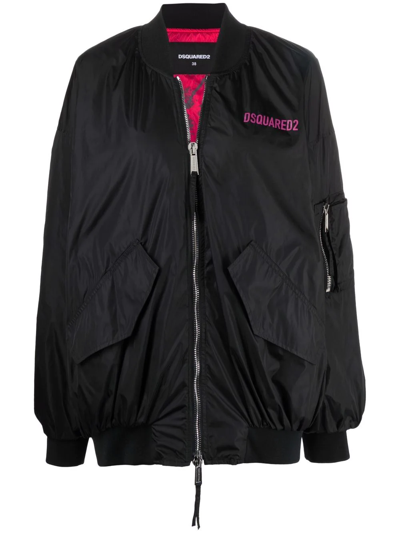 Dsquared2 Logo-print Relaxed Bomber Jacket In Black