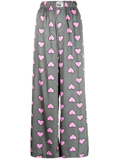 Natasha Zinko Heart-print Wide-leg Trousers In Green