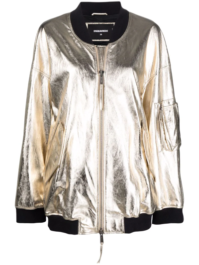 Dsquared2 Oversized Metallic Bomber Jacket In Yellow