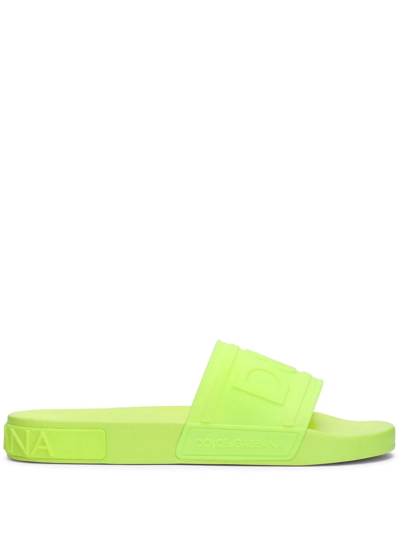 Dolce & Gabbana Rubber Beachwear Sliders With High-frequency Detailing In Yellow
