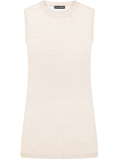 Dolce & Gabbana Semi-sheer Logo Embroidered Tank Top In Nude & Neutrals