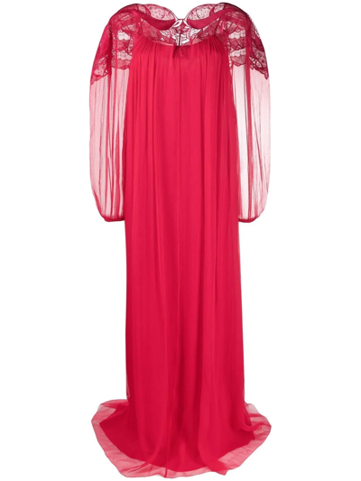 Alberta Ferretti Lace-detail Floor-length Gown In Red