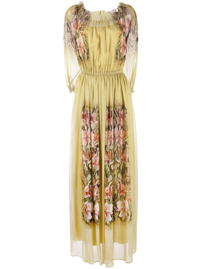 Alberta Ferretti Floral-print Floor-length Gown In Green