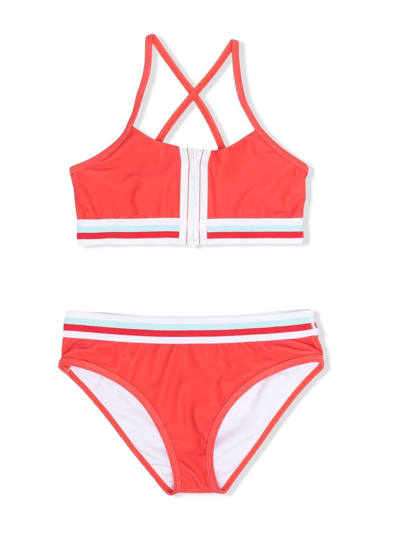 Dkny Teen Stripe-detail Bikini Set In Red