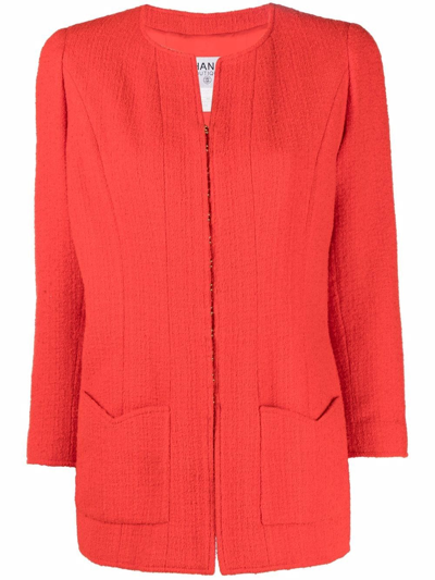 Pre-owned Chanel 1996 Collarless Blazer In Red