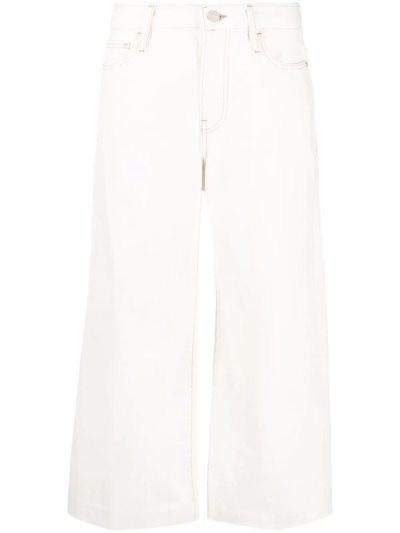 Frame Le Italian Wide-leg Cropped Jeans In Ecru