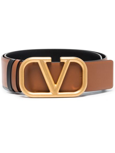 Valentino Garavani Leather Vlogo Signature Reversible Belt In Brown