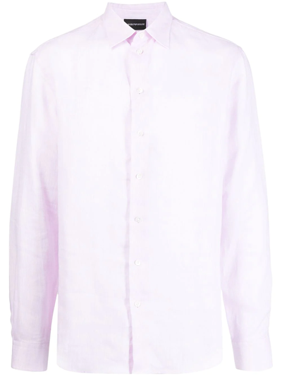 Emporio Armani Long-sleeved Linen Shirt In Pink