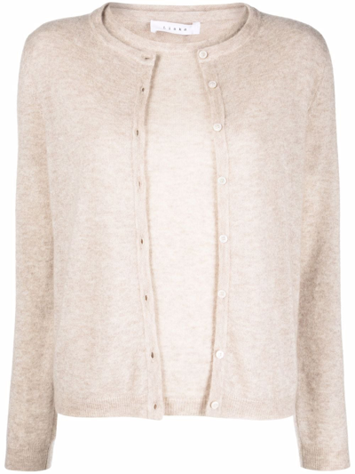 Liska Double-layer Merino-cashmere Cardigan In Neutrals