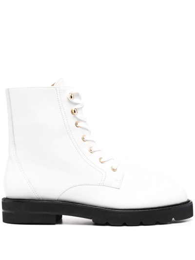 Stuart Weitzman Lace-up Leather Ankle Boots In White
