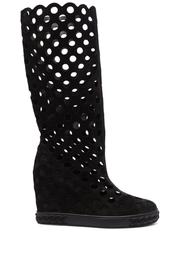 Casadei Cut-out Leather Boots In Black