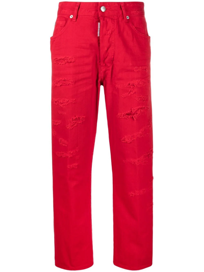 Dsquared2 Logo Patch Red Straight Leg Jeans