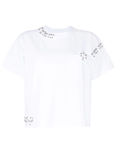 Sacai Piercing Crew-neck Cotton T-shirt In White