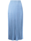 Joseph Ribbed Pointelle-knit Cotton-blend Midi Skirt In Blue