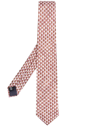 Tagliatore Geometric-print Silk Tie In Brown