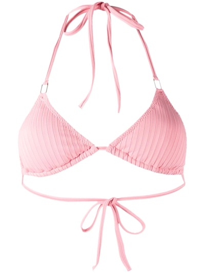 Melissa Odabash Cancun Ribbed Triangle Halterneck Bikini Top In Baby Pink