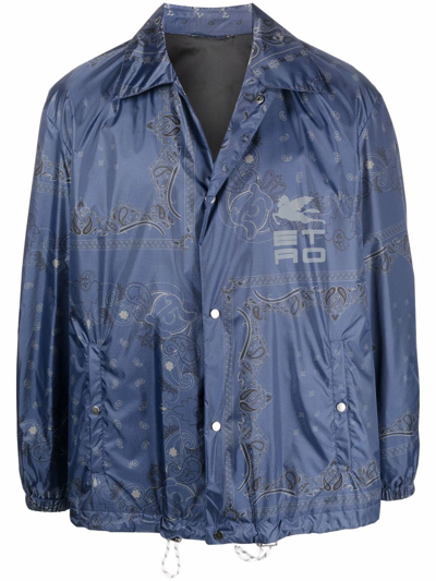 Etro Nylon Jacket With Paisley Bandana Pattern In Blue
