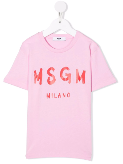 Msgm Kids' Girls Pink Logo Cotton Dress In Rosa