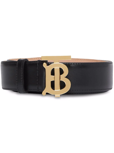 Burberry Tb Plaque Buckle Belt In Black