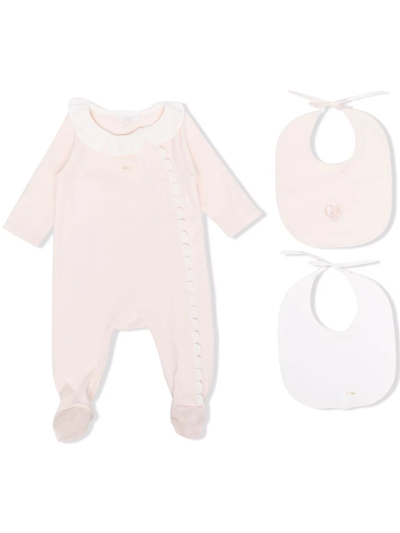 Chloé Babies' Embroidered-collar Cotton Pyjamas Set In Neutrals