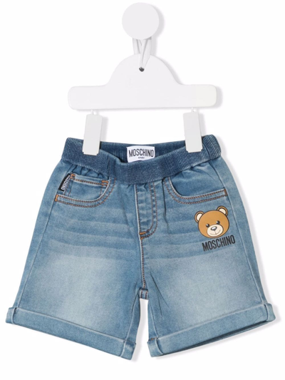 Moschino Babies' Denim Bermuda Shorts With Toy Application In Blue