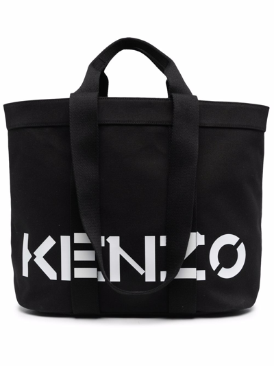 Kenzo Logo-print Canvas Tote Bag In Black