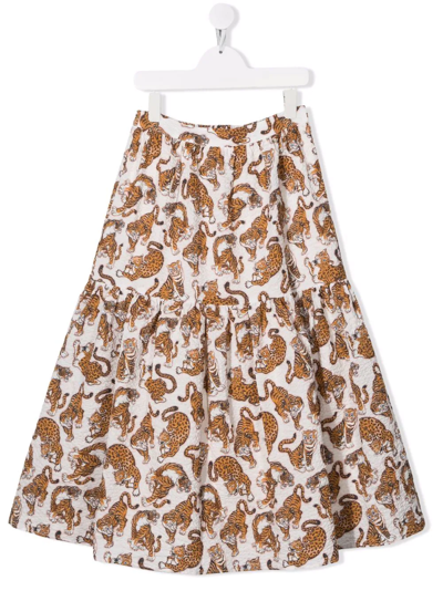 Kenzo Kids' All-over Tiger-print Skirt In Bianco