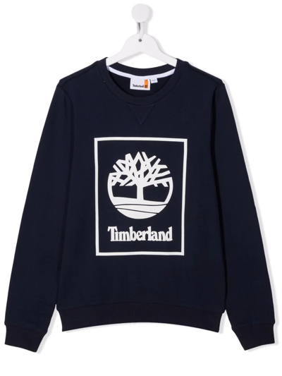 Timberland Teen Logo-print Sweatshirt In Blue
