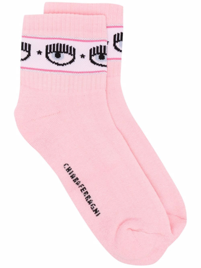 Chiara Ferragni Logomania Intarsia-knit Socks In Pink