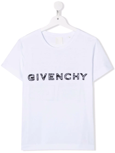 Givenchy Kids White T-shirt With Logo And 4g Motif In Black Lace