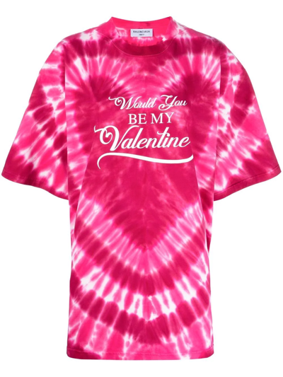 Balenciaga Heart-print Tie-dye T-shirt In Pink