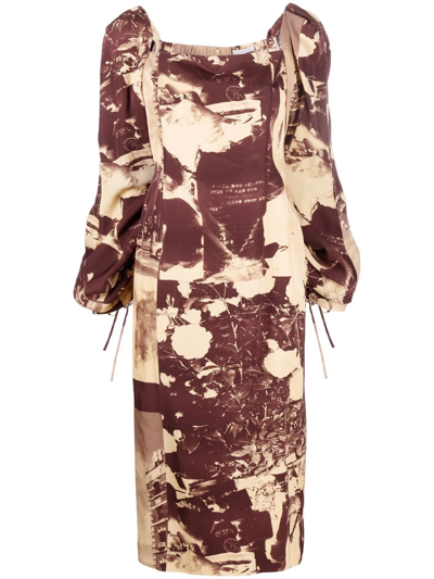 Rejina Pyo Scene-print Square-neck Dress In Neutrals