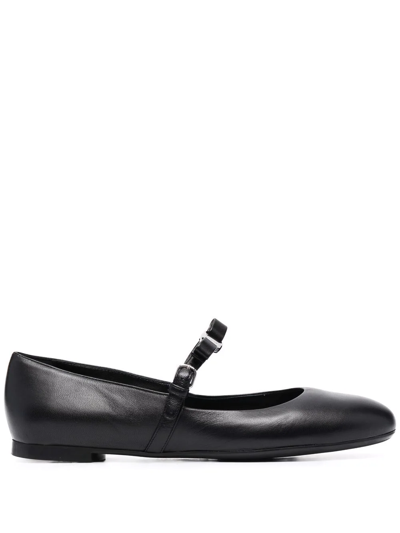 Ferragamo Lizz Leather Ballerina Shoes In Black